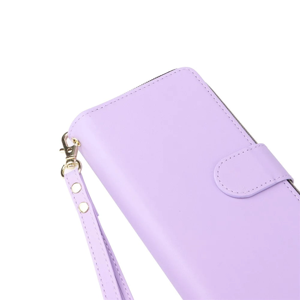R20 For Samsung Galaxy S22+ 5G Case Zipper Leather Phone Cover Stand View - Light Purple - 5