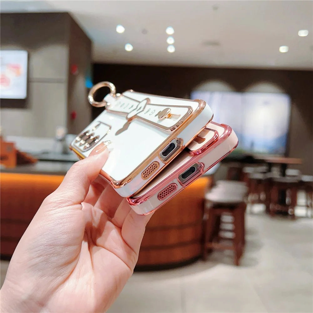 For Samsung Galaxy S24 Case TPU Phone Cover Electroplate Heart Design with Wristband - Pink - 6