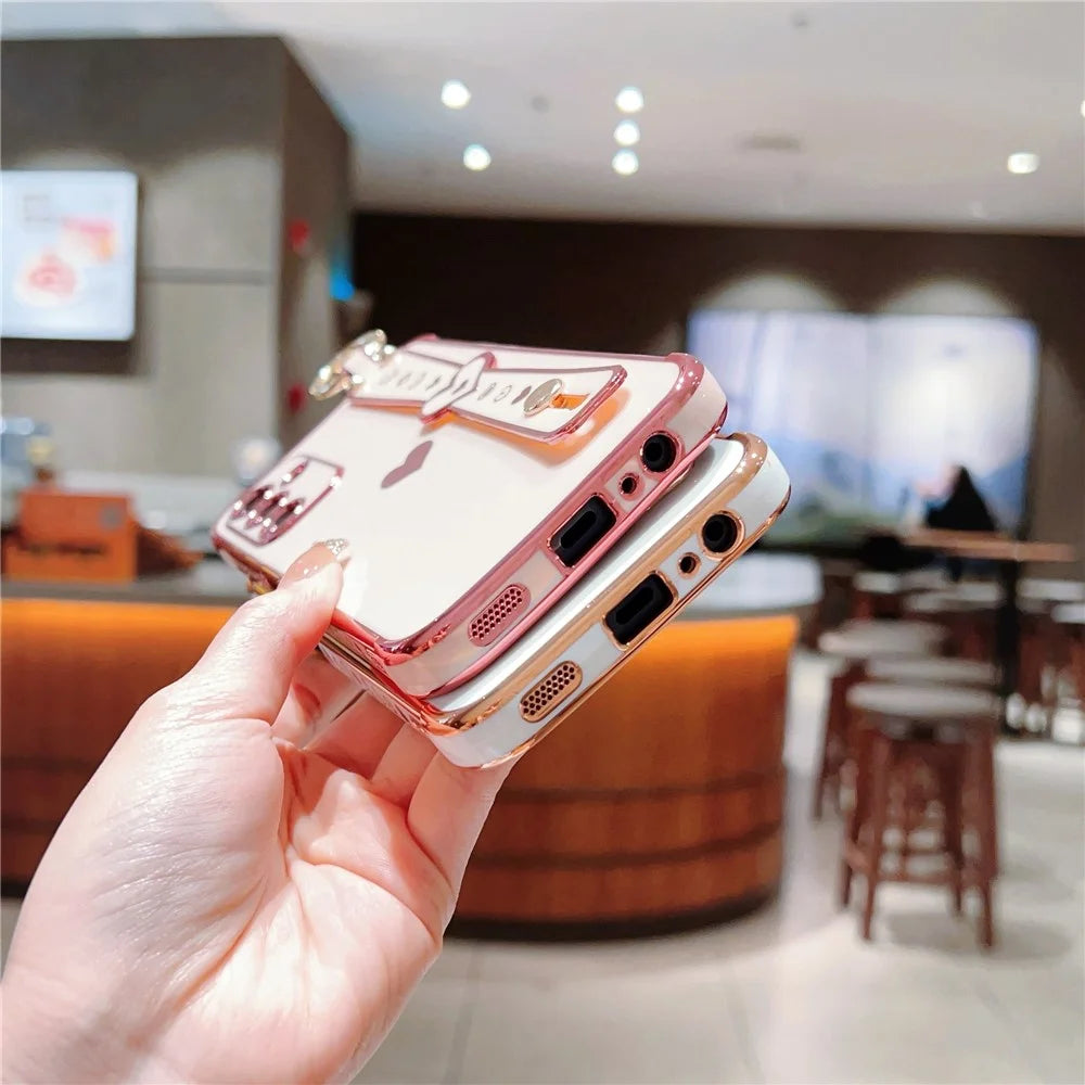 For Samsung Galaxy A15 4G / 5G Case Love Heart Pattern TPU Phone Cover Wristband Kickstand Holder - Pink - 6