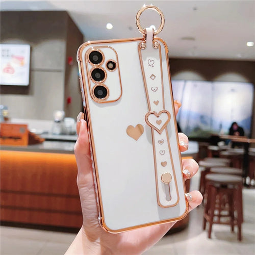 For Samsung Galaxy A35 5G Case Flexible TPU Love Heart Cute Phone Cover Wristband - Ivory White - 1