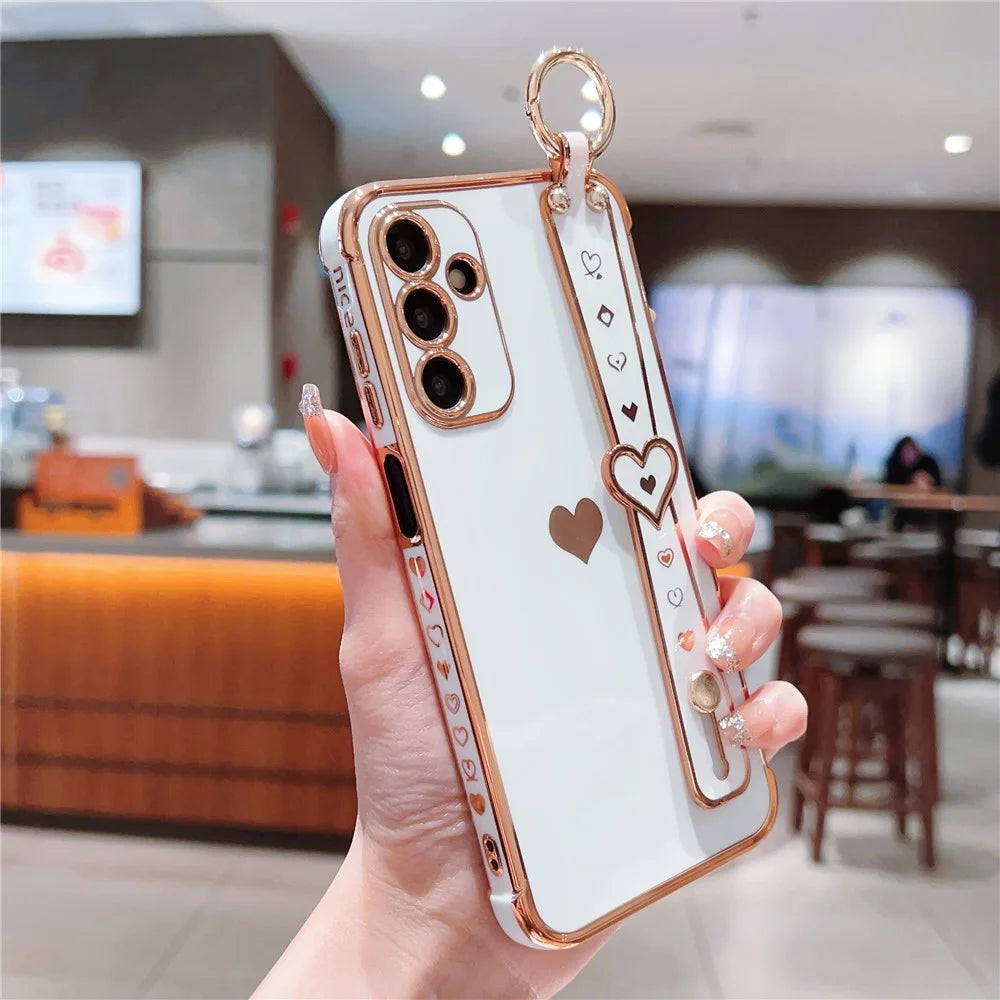 For Samsung Galaxy A35 5G Case Flexible TPU Love Heart Cute Phone Cover Wristband - Ivory White - 2