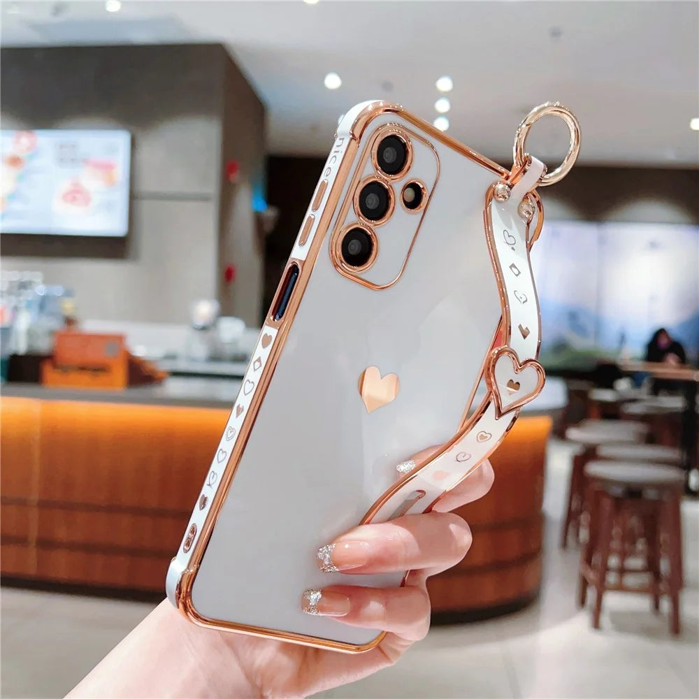 For Samsung Galaxy A35 5G Case Flexible TPU Love Heart Cute Phone Cover Wristband - Ivory White - 3