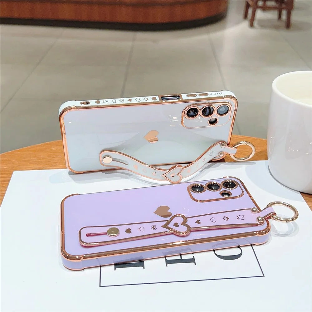 For Samsung Galaxy A35 5G Case Flexible TPU Love Heart Cute Phone Cover Wristband - Ivory White - 4