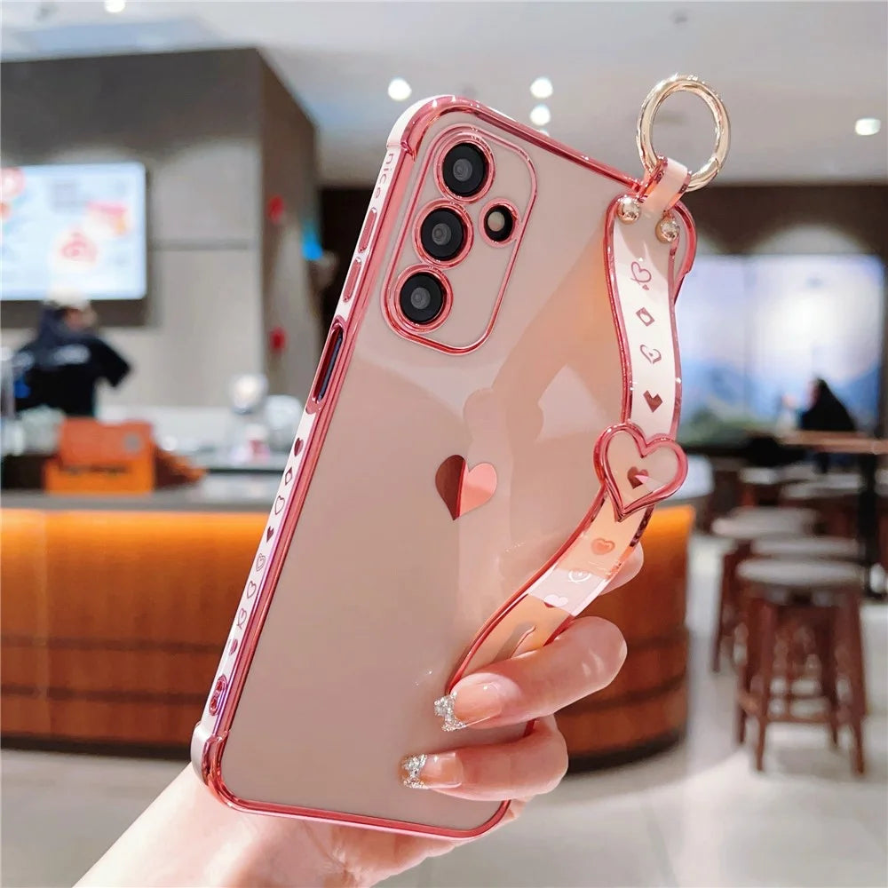 For Samsung Galaxy A25 5G (Global) (161.0 X 76.5 X 8.3mm) Case with Wrist Strap TPU Phone Cover Love Heart - Pink - 3