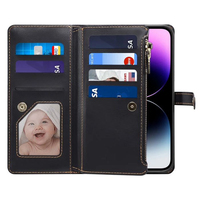 ESEBLE Galaxy Series For iPhone 16 Plus Case RFID Blocking Zipper Wallet Leather Phone Cover - Black - 2