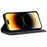 For iPhone 16 Case Jeans Cloth Texture Anti-Scratch Leather Stand Phone Cover - Black - 3