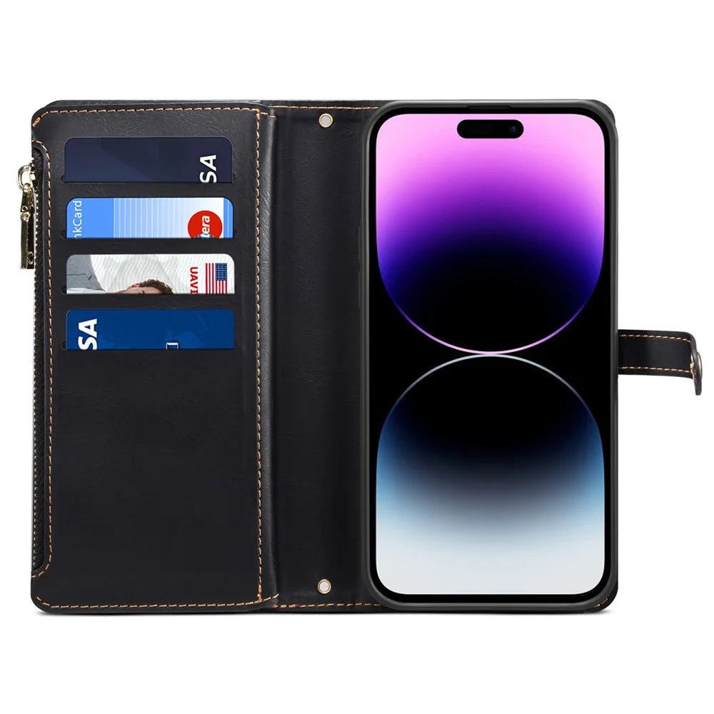 ESEBLE Galaxy Series For iPhone 16 Case Leather Zipper Phone Cover RFID Blocking - Black - 3