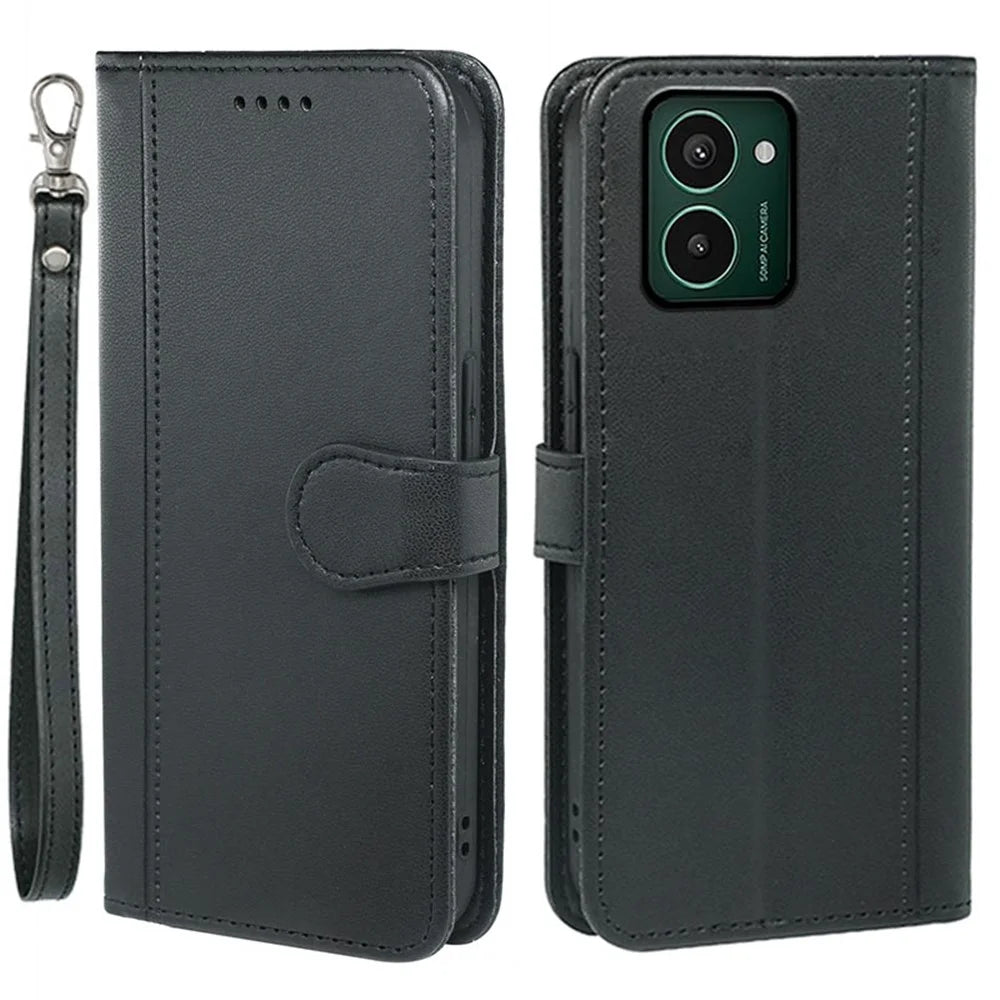 HX02 For HMD Pulse Pro Case Wallet Leather Phone Cover with Strap - Black - 1