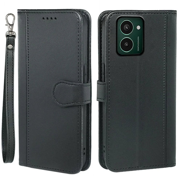 HX02 For HMD Pulse Pro Case Wallet Leather Phone Cover with Strap - Black - 1
