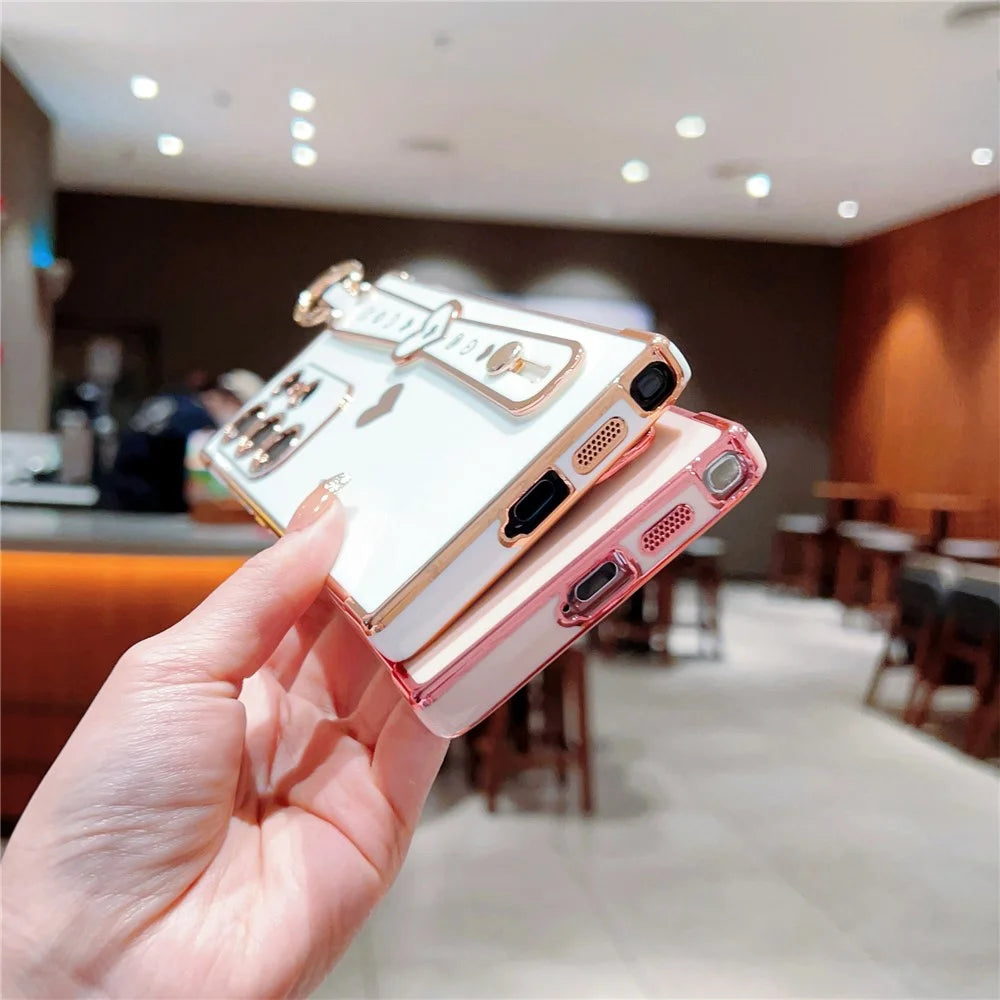 For Samsung Galaxy S23 Ultra Case TPU Electroplating Love Heart Pattern Phone Cover Wrist Strap Holder - Pink - 6