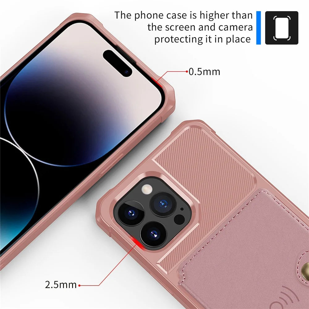 ZM03 Phone Case for iPhone 14 Pro Max, Wallet Kickstand Anti-scratch Phone Cover with Magnetic Metal Sheet - Pink - 6