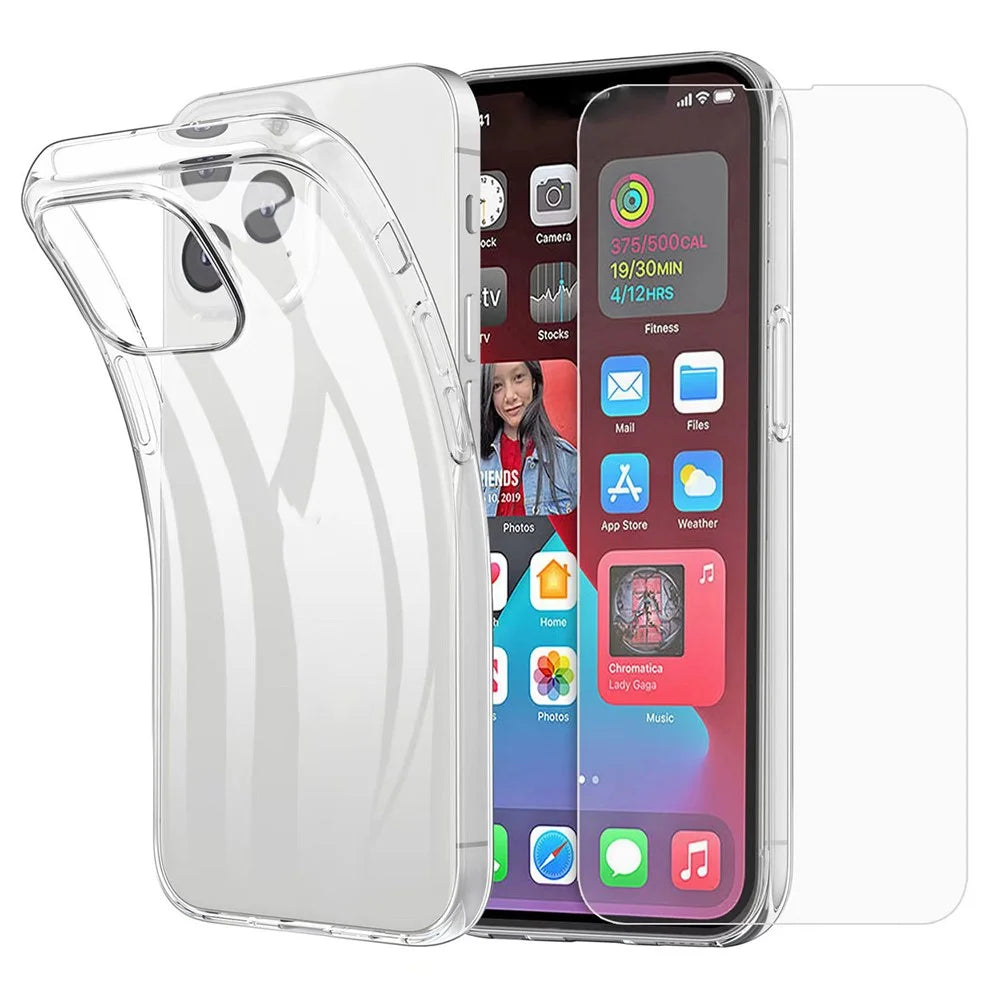 For iPhone 16 Pro Clear TPU Anti-drop Phone Case + Camera Lens Film + 2.5D Arc Edge Tempered Glass Screen Film - 1