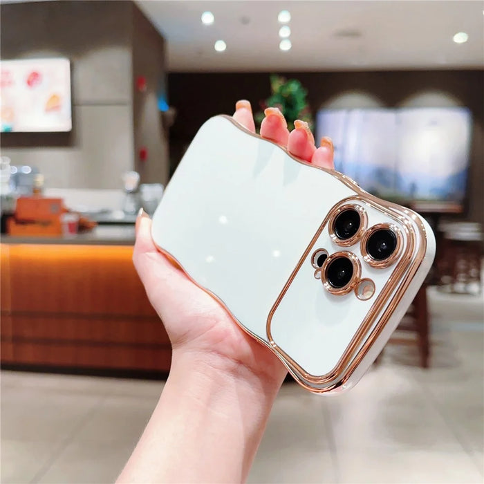For iPhone 15 Pro Max Case Curly Wave Frame Shape Electroplating TPU Back Cover - Ivory White - 2