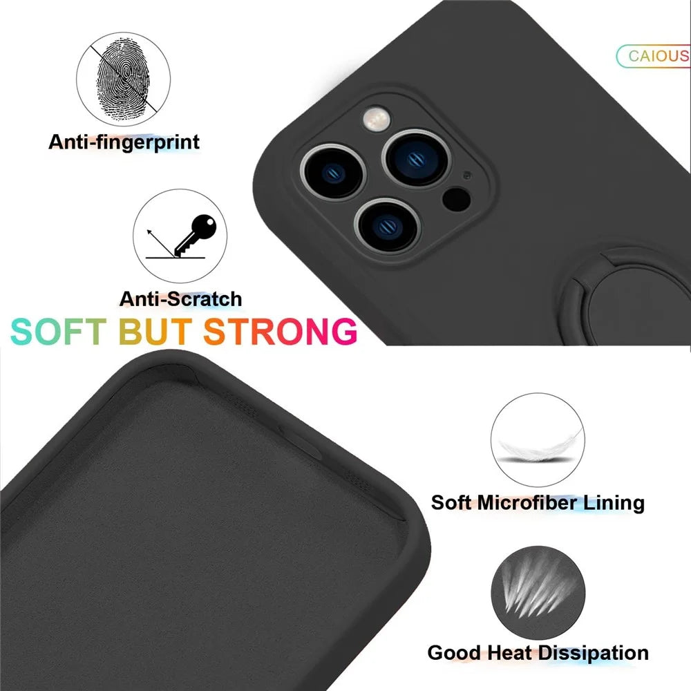 For iPhone 16 Pro Max Case Ring Kickstand Phone Cover with Strap - Black - 2