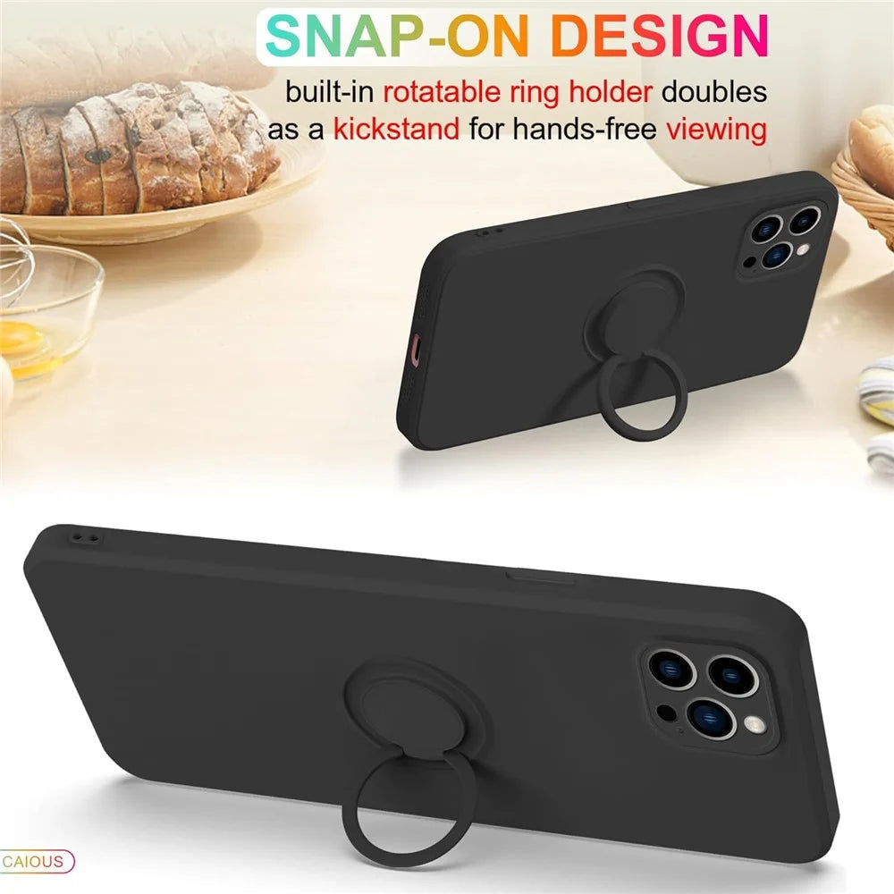 For iPhone 16 Pro Max Case Ring Kickstand Phone Cover with Strap - Black - 4
