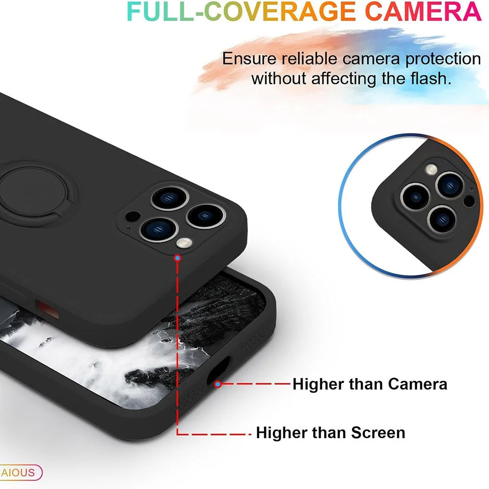 For iPhone 16 Pro Max Case Ring Kickstand Phone Cover with Strap - Black - 5