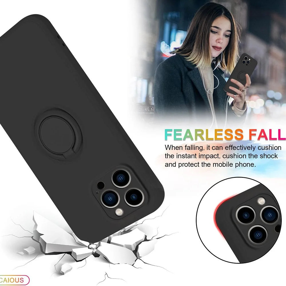 For iPhone 16 Pro Max Case Ring Kickstand Phone Cover with Strap - Black - 6