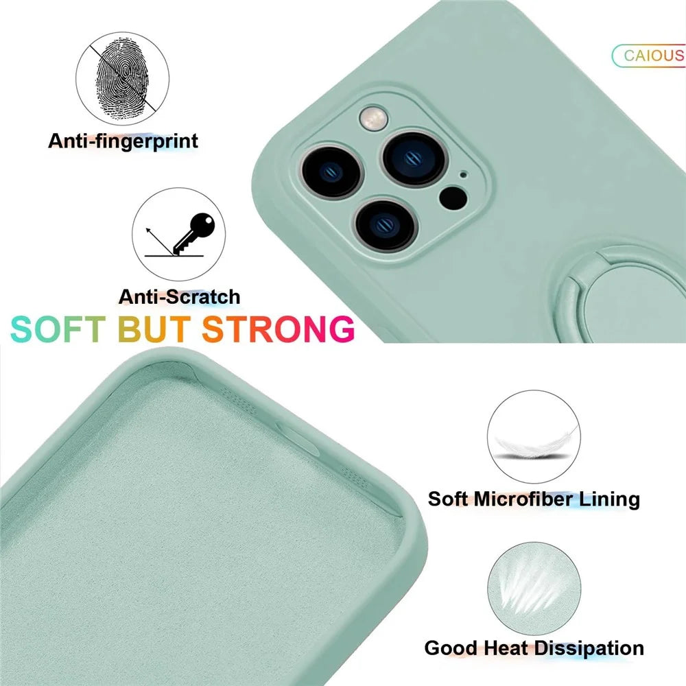For iPhone 16 Pro Silicone Case with Strap Ring Kickstand Phone Cover - Light Green - 2