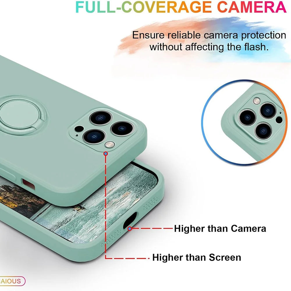 For iPhone 16 Pro Silicone Case with Strap Ring Kickstand Phone Cover - Light Green - 3