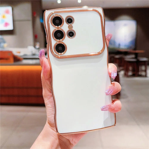 For Samsung Galaxy S24 Ultra Case Curly Wave Frame TPU Phone Cover Electroplating Large Window - Ivory White - 1