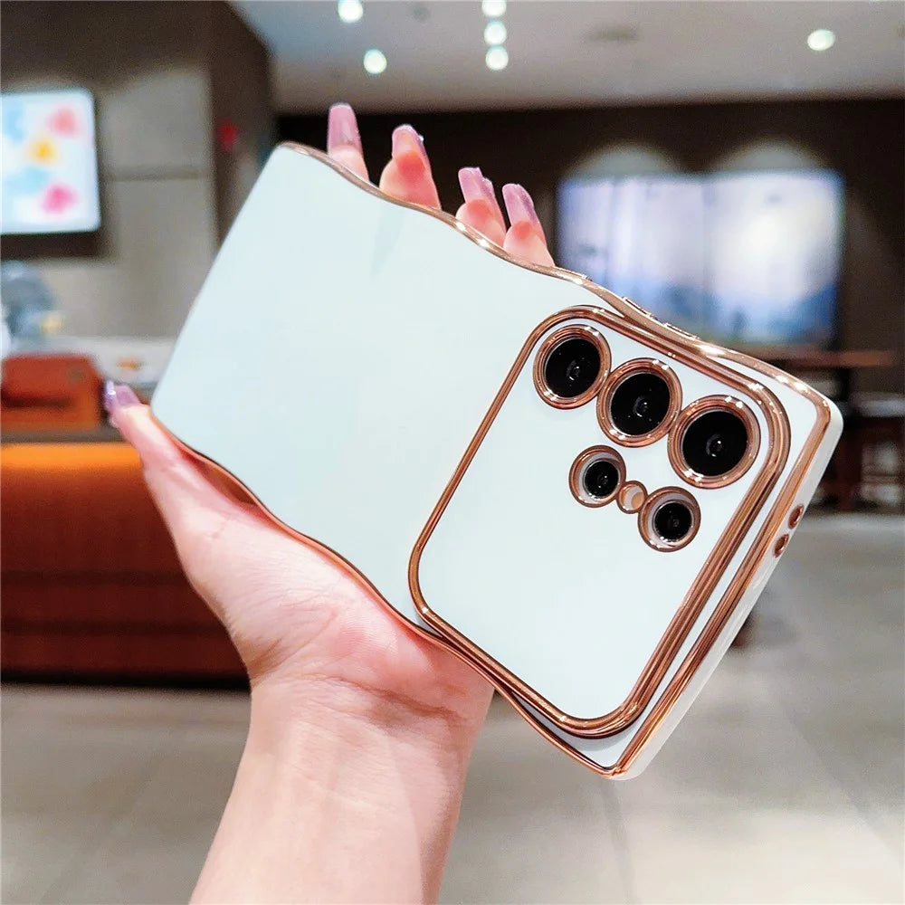For Samsung Galaxy S24 Ultra Case Curly Wave Frame TPU Phone Cover Electroplating Large Window - Ivory White - 2