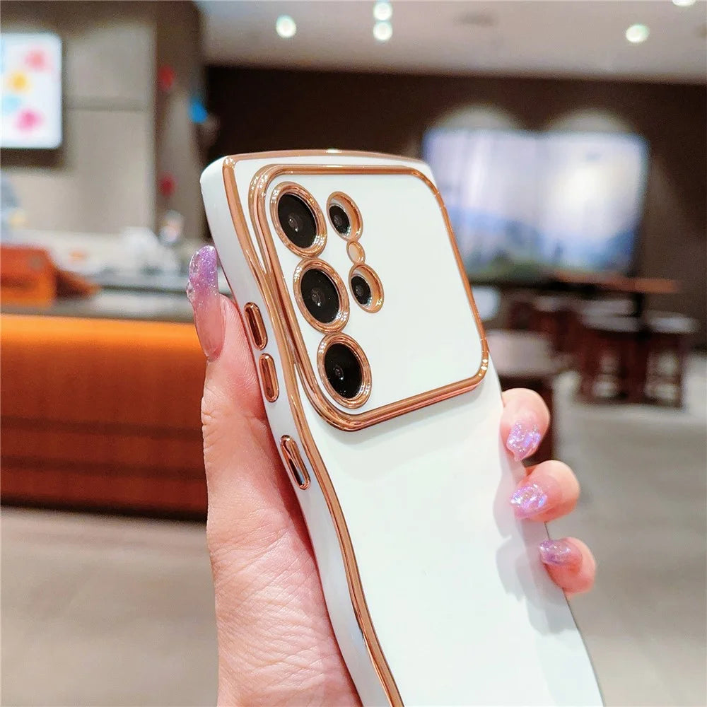 For Samsung Galaxy S24 Ultra Case Curly Wave Frame TPU Phone Cover Electroplating Large Window - Ivory White - 3