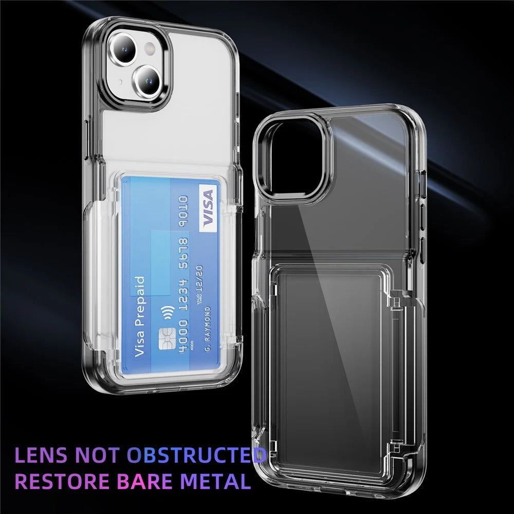 For iPhone 13 / 14 Case TPU + Acrylic Phone Cover with Card Holder Kickstand - Transparent Black - 3