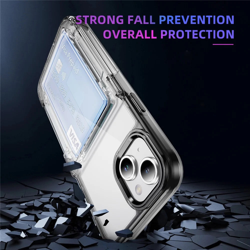 For iPhone 13 / 14 Case TPU + Acrylic Phone Cover with Card Holder Kickstand - Transparent Black - 4