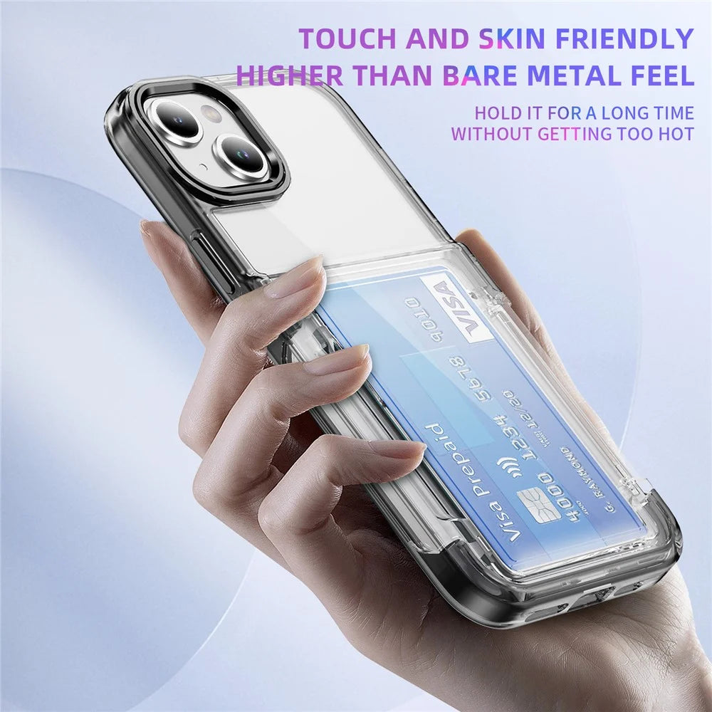 For iPhone 13 / 14 Case TPU + Acrylic Phone Cover with Card Holder Kickstand - Transparent Black - 7