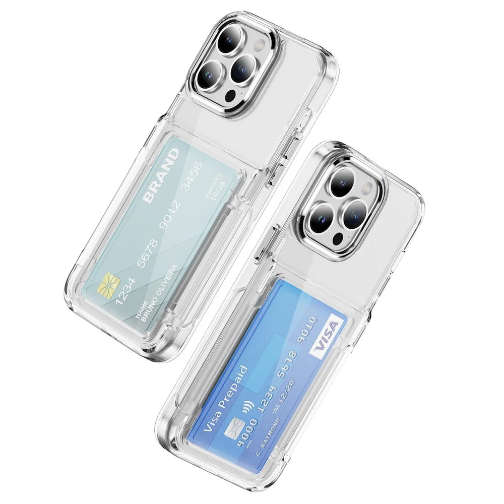 For iPhone 14 Pro Case TPU + Acrylic Anti-drop Phone Cover with Card Holder - Transparent - 1