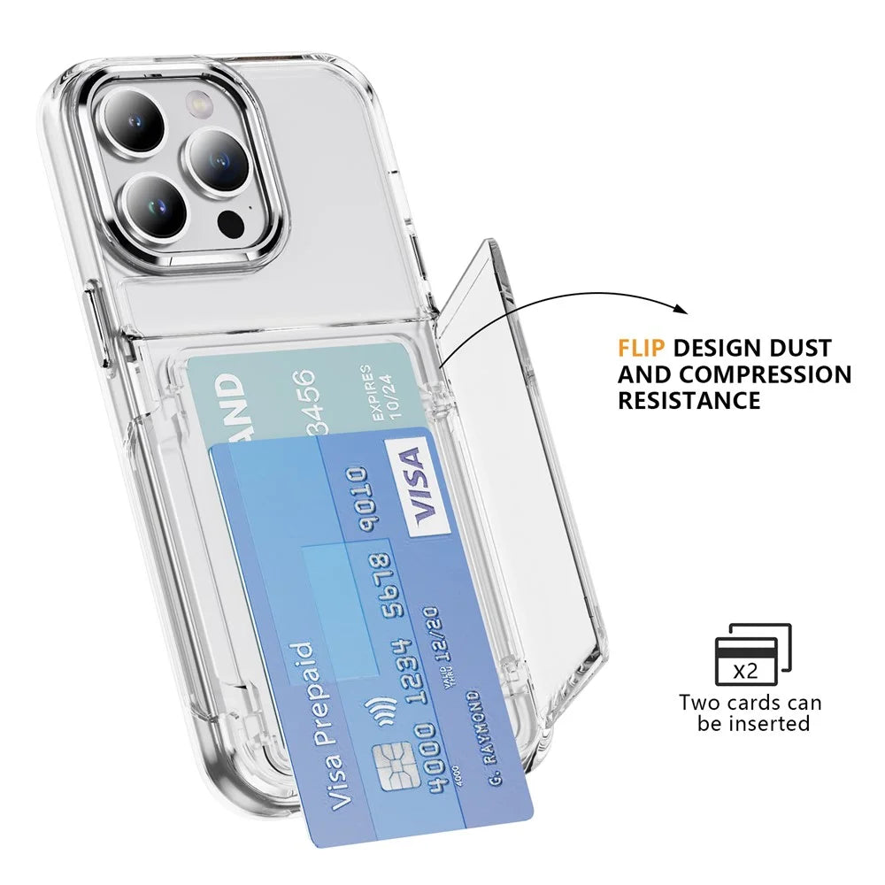 For iPhone 14 Pro Case TPU + Acrylic Anti-drop Phone Cover with Card Holder - Transparent - 2