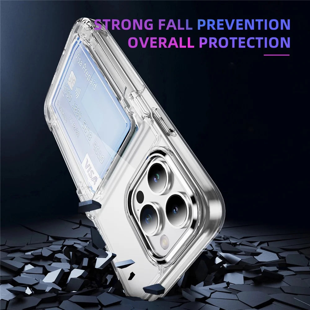 For iPhone 14 Pro Case TPU + Acrylic Anti-drop Phone Cover with Card Holder - Transparent - 4