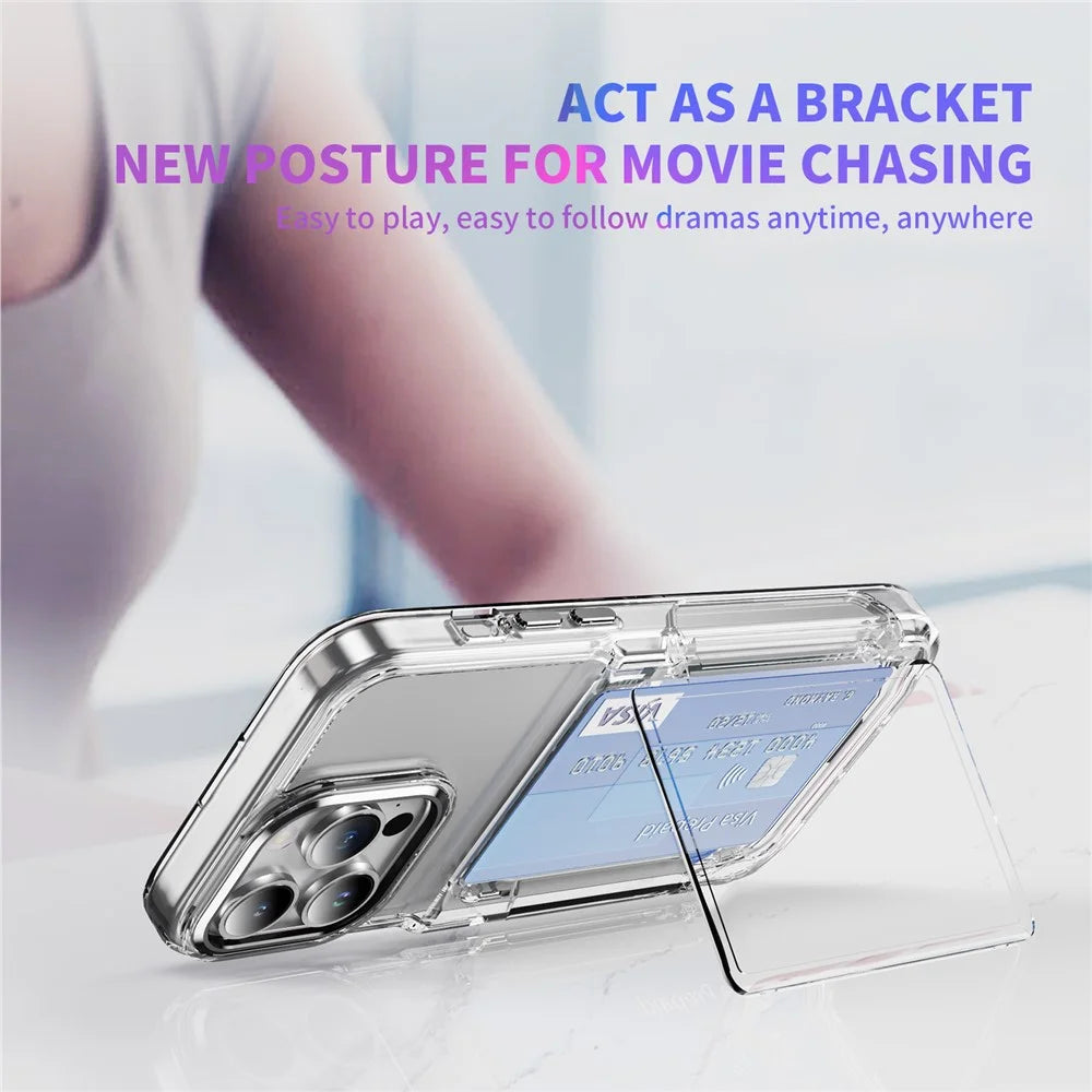 For iPhone 14 Pro Case TPU + Acrylic Anti-drop Phone Cover with Card Holder - Transparent - 5