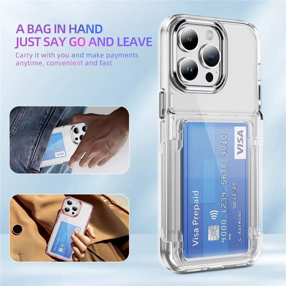 For iPhone 14 Pro Case TPU + Acrylic Anti-drop Phone Cover with Card Holder - Transparent - 6