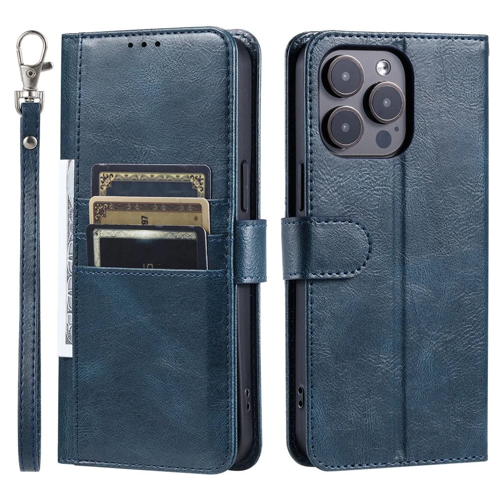 013 Style For iPhone 16 Pro Case PU Leather Anti-Fall Phone Cover with 6 Card Slots - Blackish Green - 1