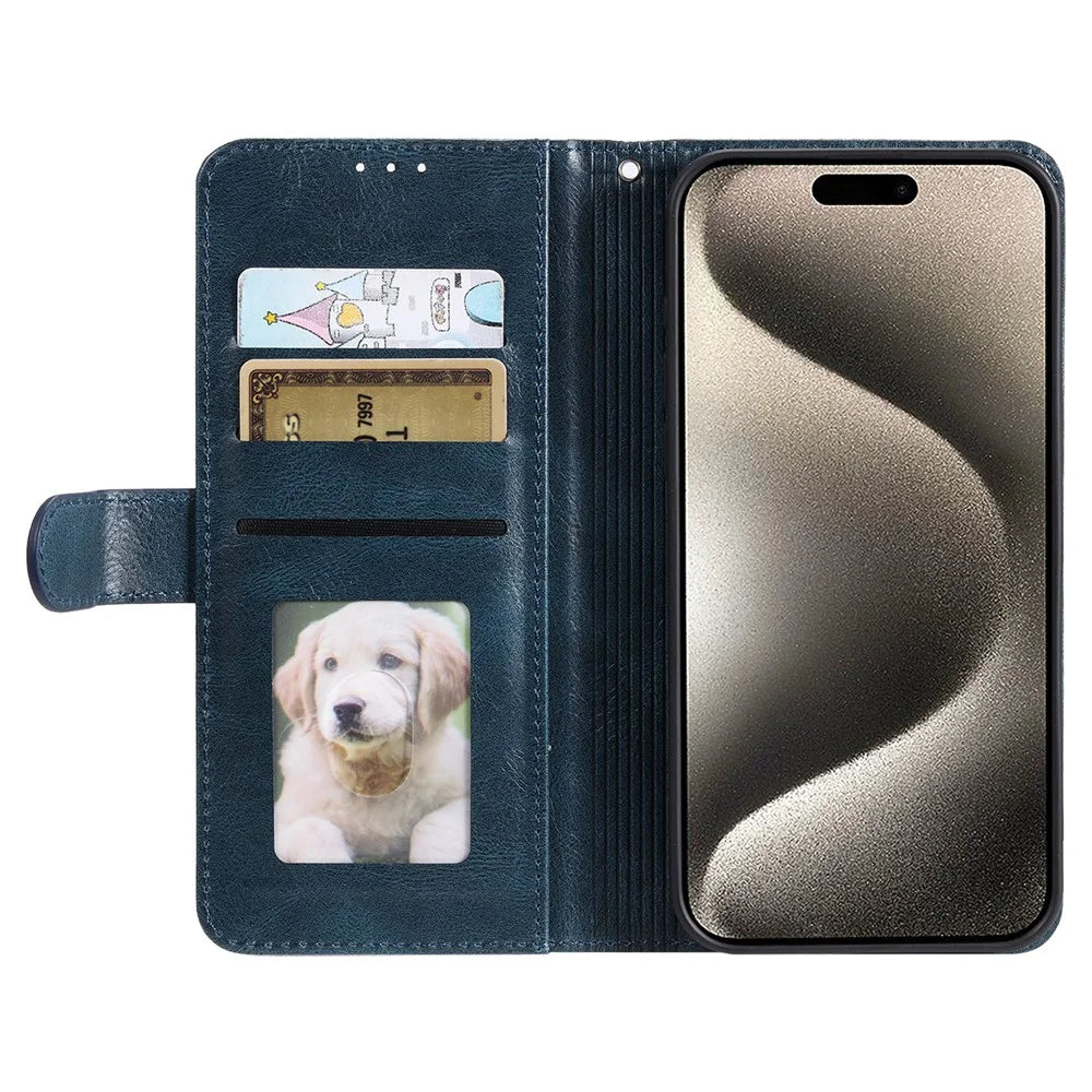 013 Style For iPhone 16 Pro Case PU Leather Anti-Fall Phone Cover with 6 Card Slots - Blackish Green - 2