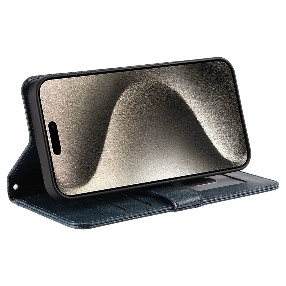 013 Style For iPhone 16 Pro Case PU Leather Anti-Fall Phone Cover with 6 Card Slots - Blackish Green - 3