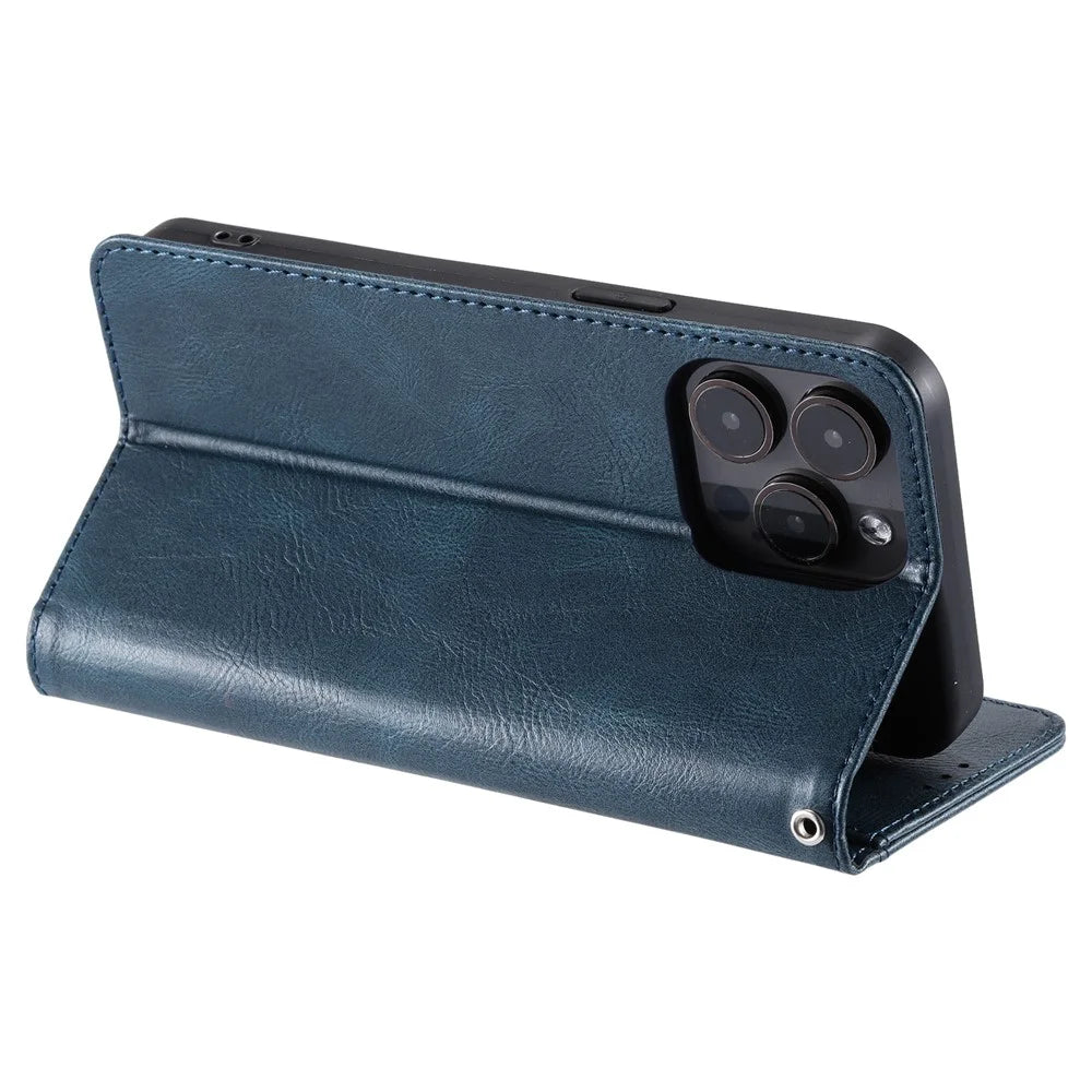 013 Style For iPhone 16 Pro Case PU Leather Anti-Fall Phone Cover with 6 Card Slots - Blackish Green - 4