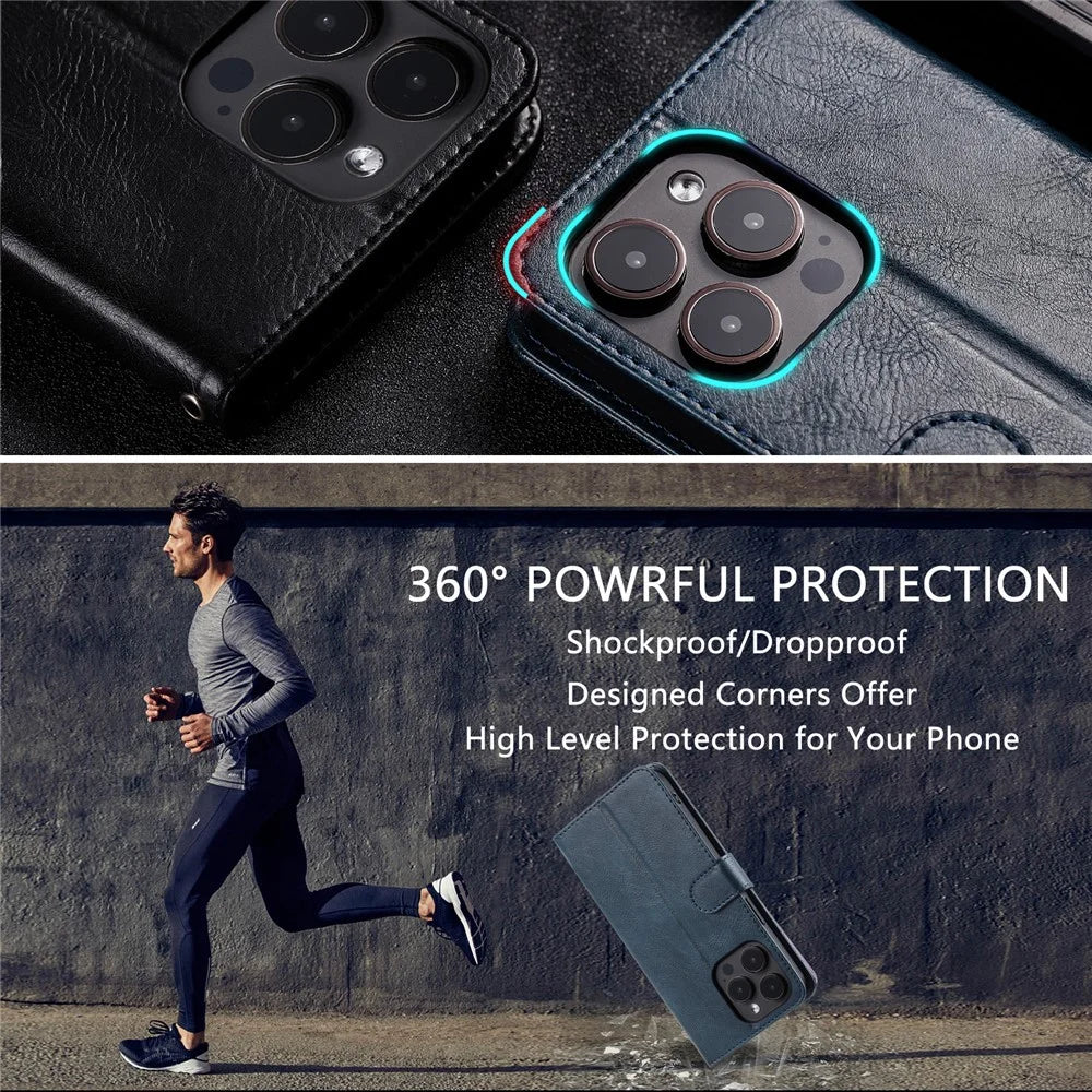 013 Style For iPhone 16 Pro Case PU Leather Anti-Fall Phone Cover with 6 Card Slots - Blackish Green - 6