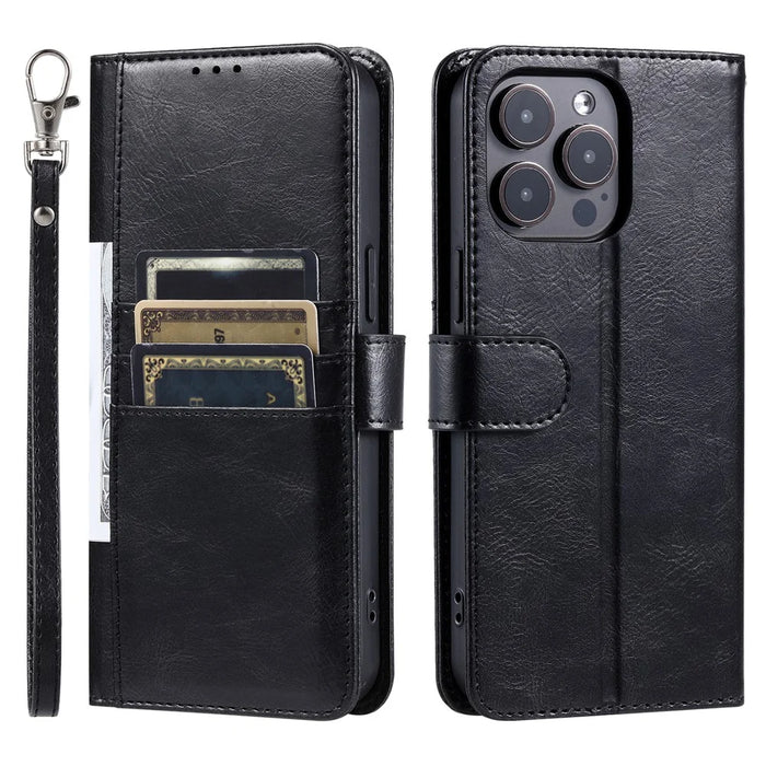 013 Style For iPhone 16 Pro Max Case PU Leather Anti-Fall Phone Cover with 6 Card Slots - Black - 1