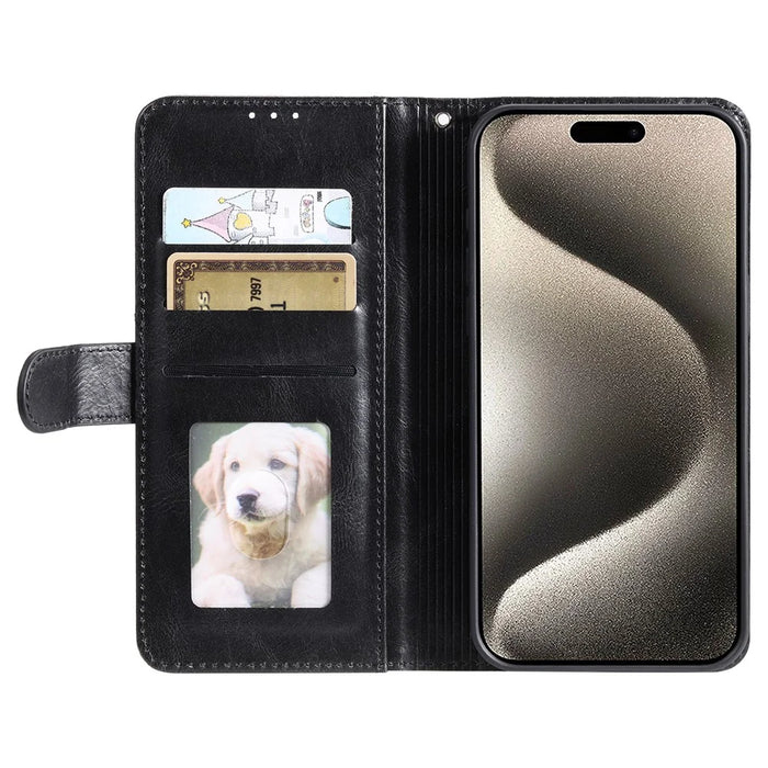 013 Style For iPhone 16 Pro Max Case PU Leather Anti-Fall Phone Cover with 6 Card Slots - Black - 2