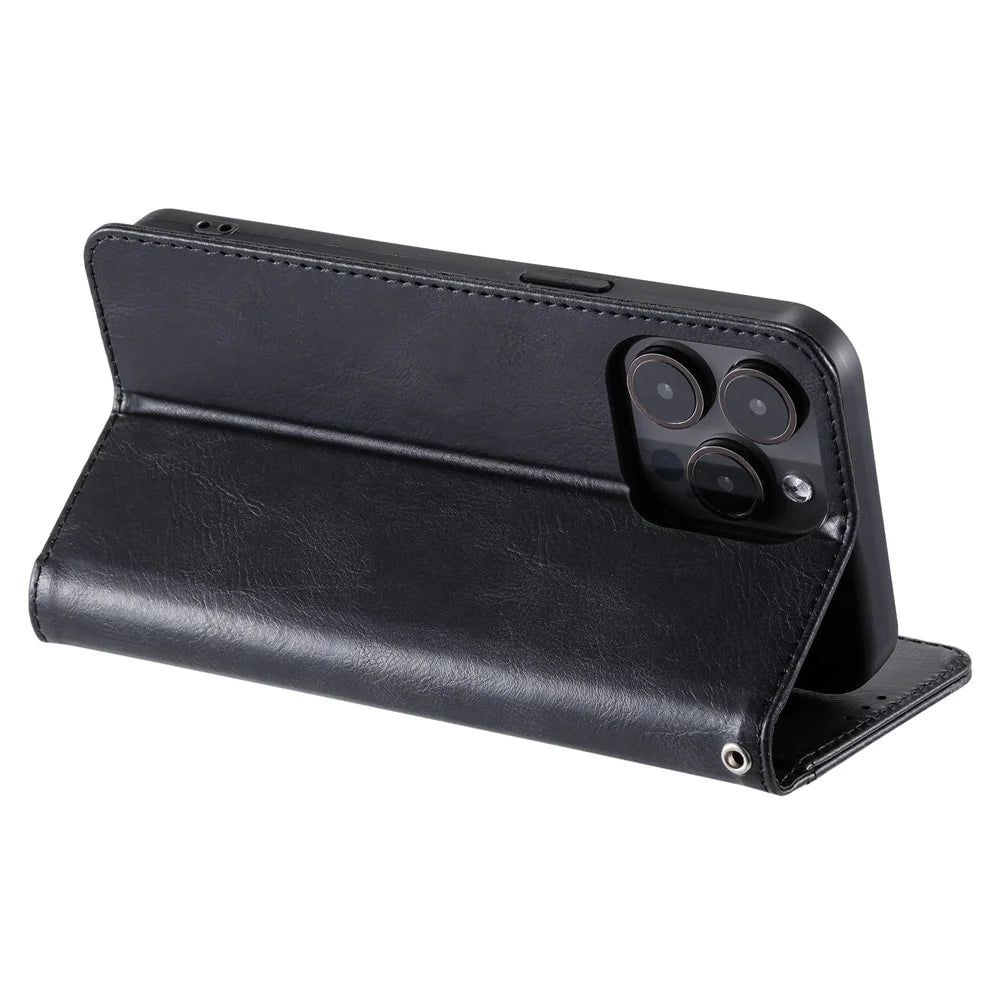 013 Style For iPhone 16 Pro Max Case PU Leather Anti-Fall Phone Cover with 6 Card Slots - Black - 4