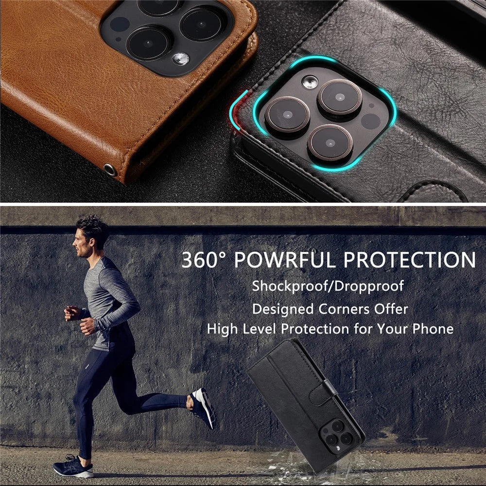 013 Style For iPhone 16 Pro Max Case PU Leather Anti-Fall Phone Cover with 6 Card Slots - Black - 6