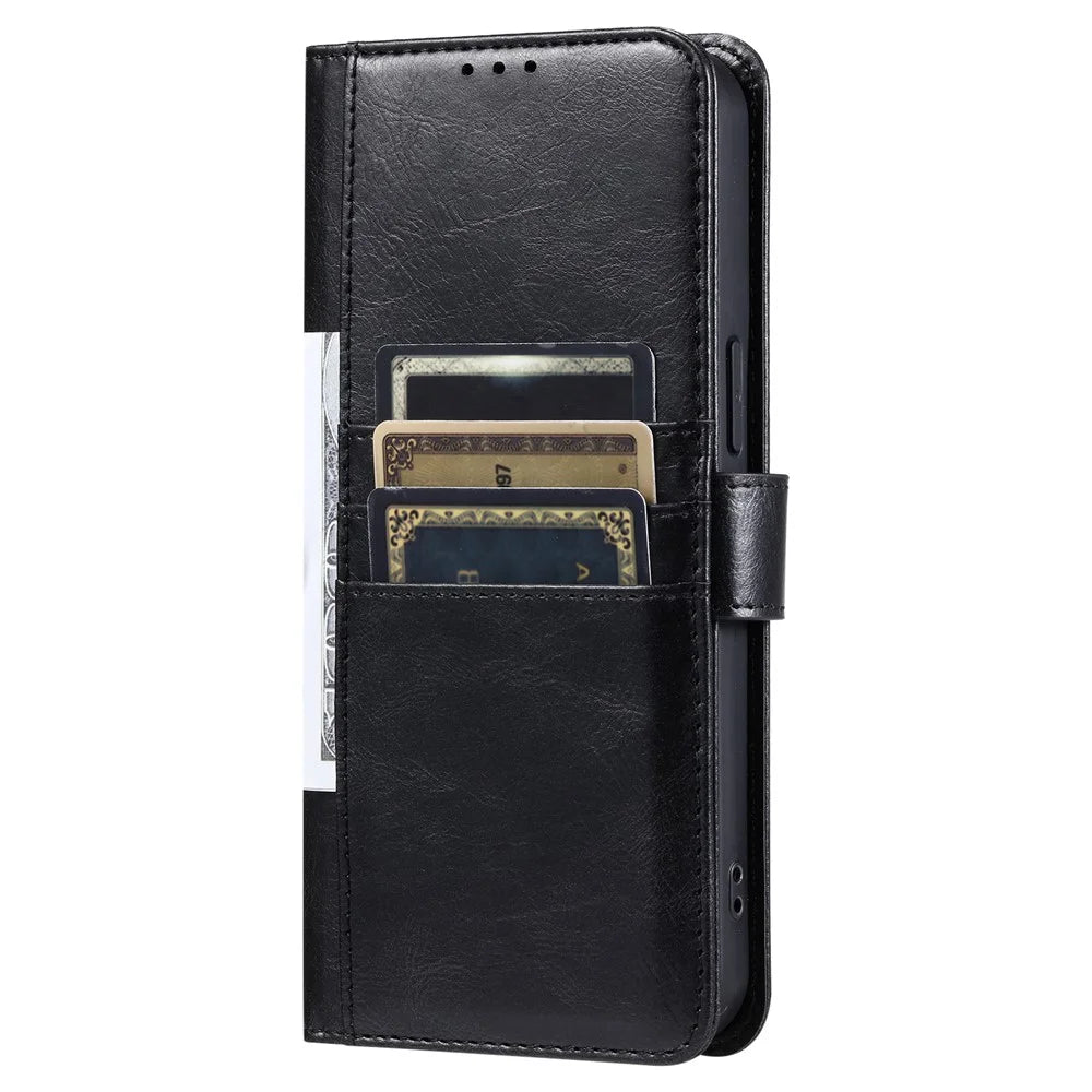 013 Style For iPhone 16 Pro Max Case PU Leather Anti-Fall Phone Cover with 6 Card Slots - Black - 7