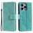 For iPhone 16 Pro Stand Case Imprinted Totem PU Leather Wallet Phone Cover - Mint Green - 1