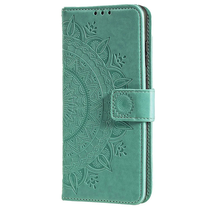 For iPhone 16 Pro Stand Case Imprinted Totem PU Leather Wallet Phone Cover - Mint Green - 5