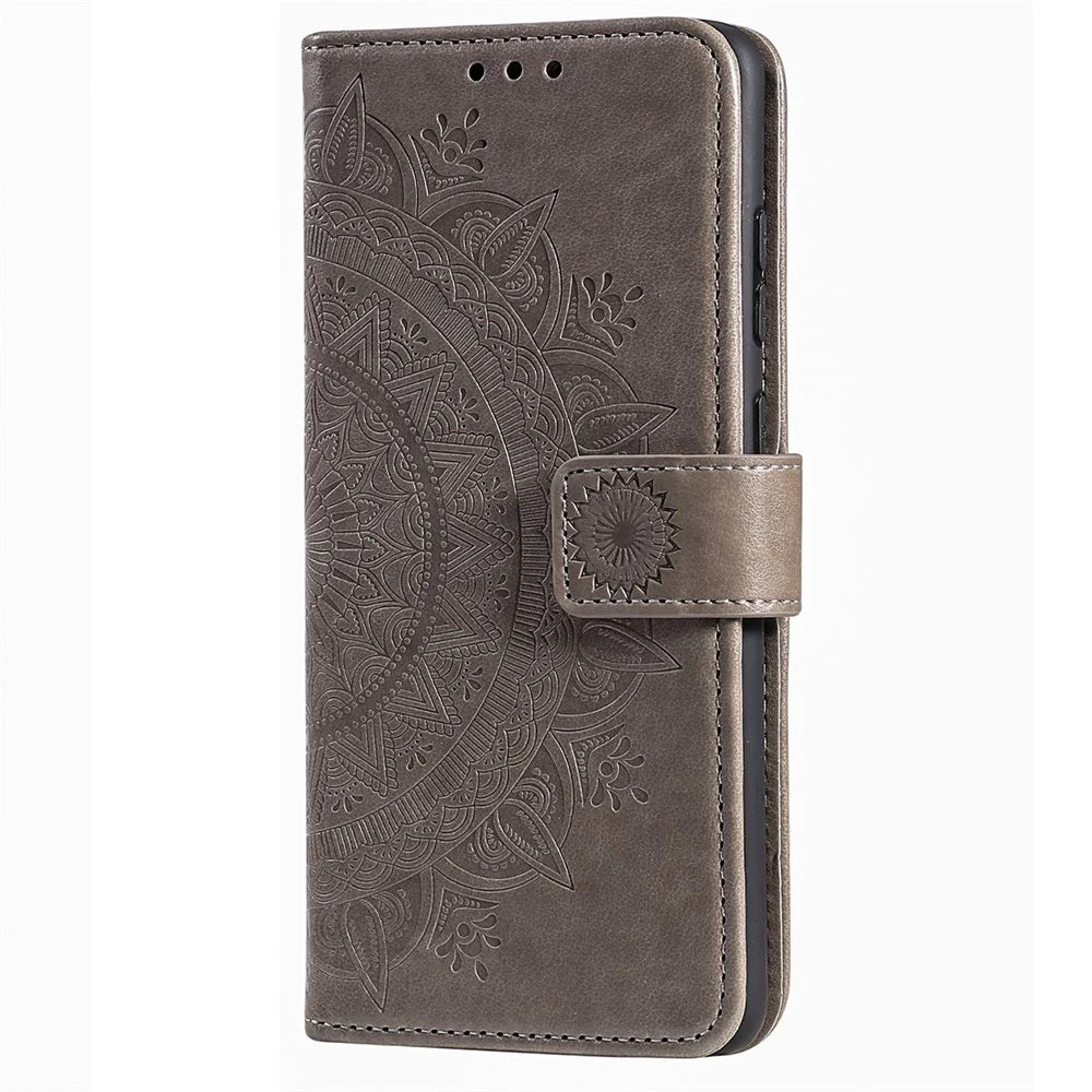 For iPhone 16 Pro Max Stand Case Imprinted Totem PU Leather Wallet Phone Cover - Grey - 5