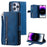For iPhone 16 Pro Max Case Zipper Pocket 9 Card Slots PU Leather Phone Cover - Blue - 1