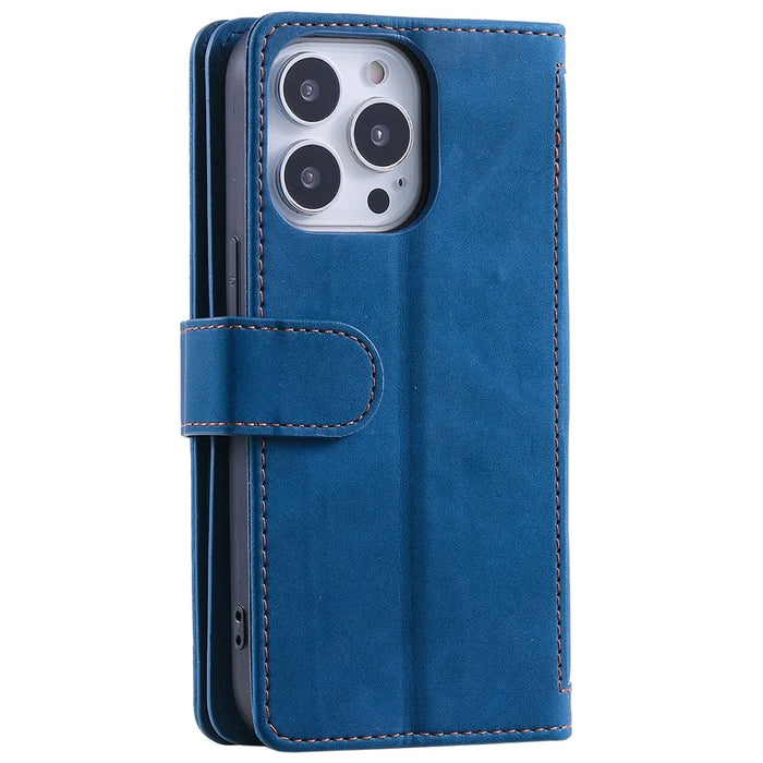 For iPhone 16 Pro Max Case Zipper Pocket 9 Card Slots PU Leather Phone Cover - Blue - 7