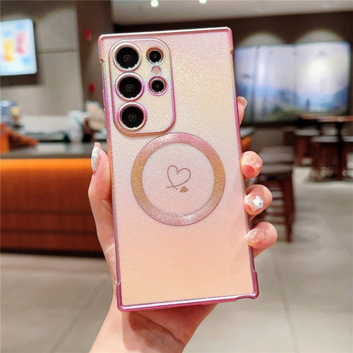 For Samsung Galaxy S23 Ultra Case Love Heart Iridescent TPU Phone Cover Compatible with Magesafe - Colorful Pink - 1
